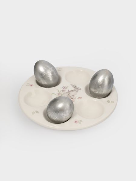 Блюдо пасхальное 18 см, 6 отделений, керамика, белое, Кролик с цветами, Flower Rabbit
