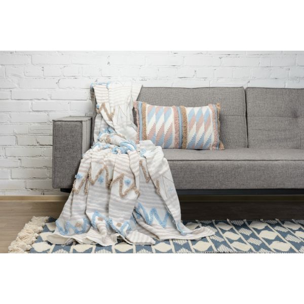 Покрывало из хлопка с бахромой голубого цвета из коллекции ethnic 230х250 см