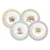 Тарелка десертная 19 см, 4 шт, фарфор, Микс, Кролики и цыплята, Spring Bloom Easy Life