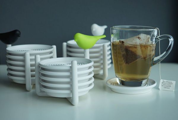 Набор подставок под чашки Sparrow цвет белый с зеленым