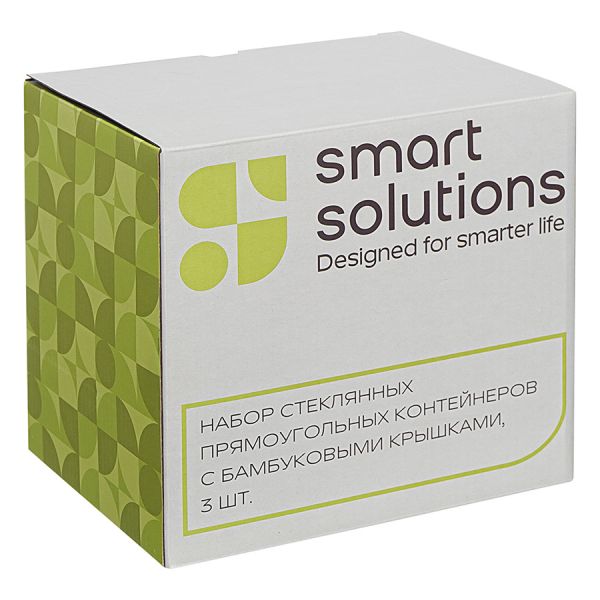 Набор стеклянных прямоугольных контейнеров с бамбуковыми крышками, 3 шт