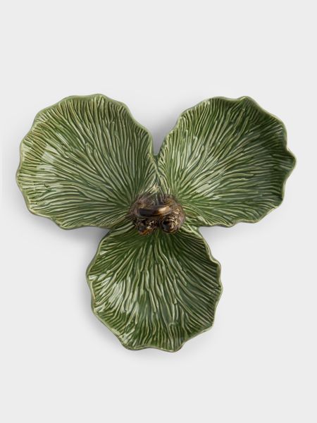 Менажница с декором, 23 см, 3 отделения, керамика, зеленая, Шишки на еловой ветке, Fir branch Anna Lafarg
