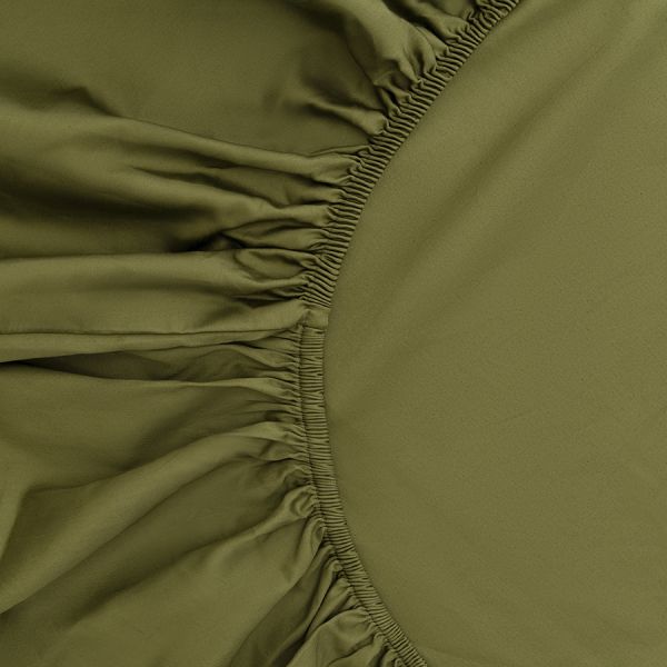 Простыня на резинке из сатина из коллекции meditation, olive, 160х200х30 см Tkano