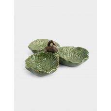 Менажница с декором, 23 см, 3 отделения, керамика, зеленая, Шишки на еловой ветке, Fir branch Anna Lafarg