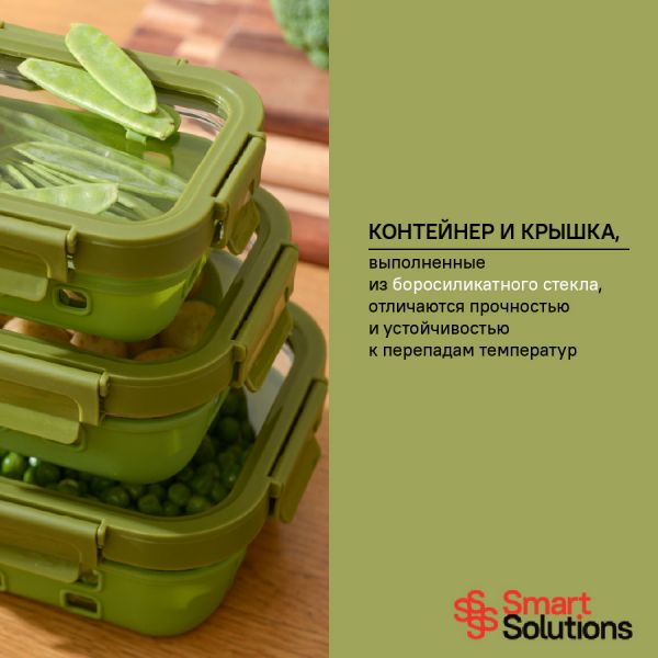 Контейнер для запекания, хранения и переноски продуктов в чехле, 1050 мл, зеленый Smart Solutions