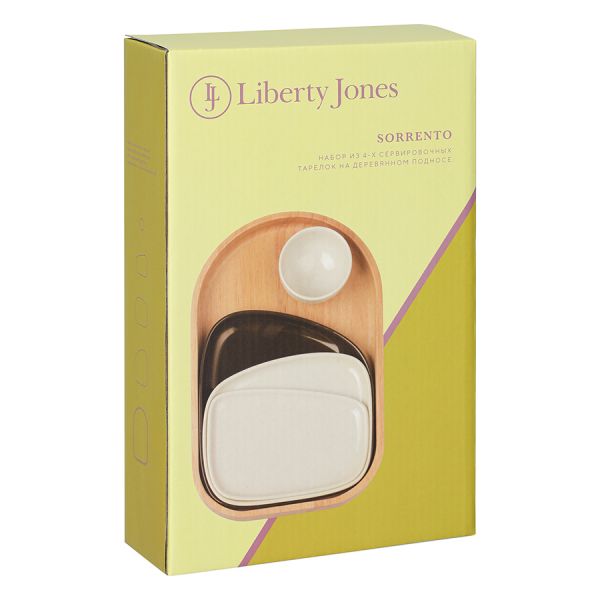 Набор из 4-х сервировочных тарелок на деревянном подносе sorrento Liberty Jones