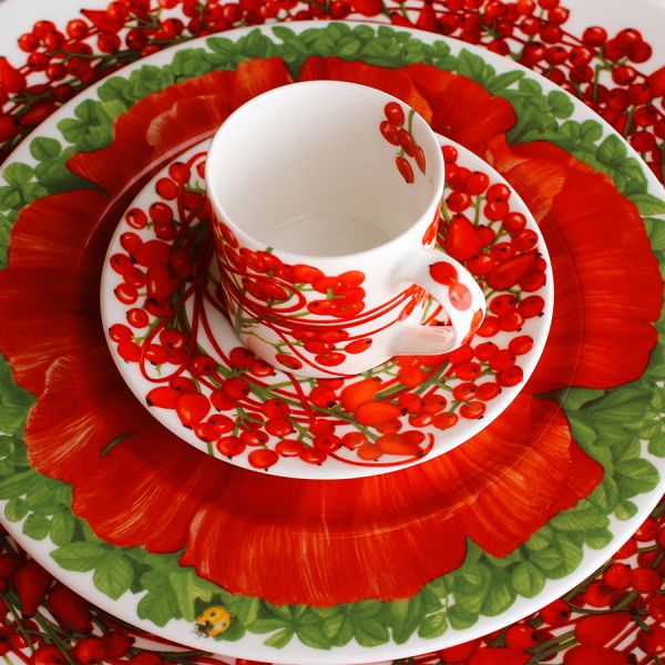 Пара кофейная 100 мл, костяной фарфор, белый, красный, Fil Rouge Bacche TAITU