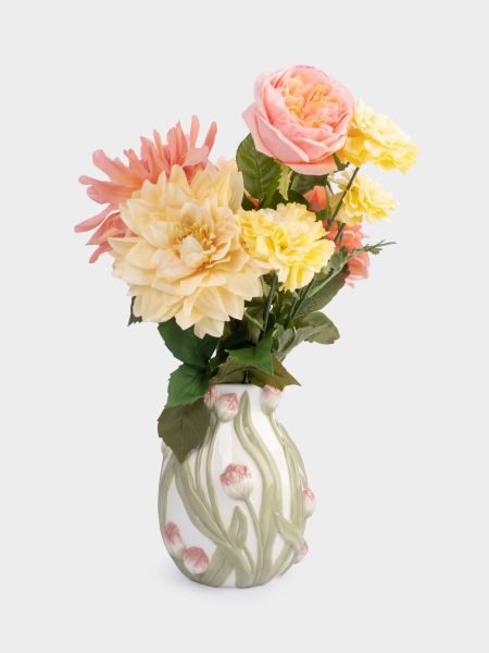 Ваза для цветов 19 см, керамика, молочная, Розовые тюльпаны, Tulip
