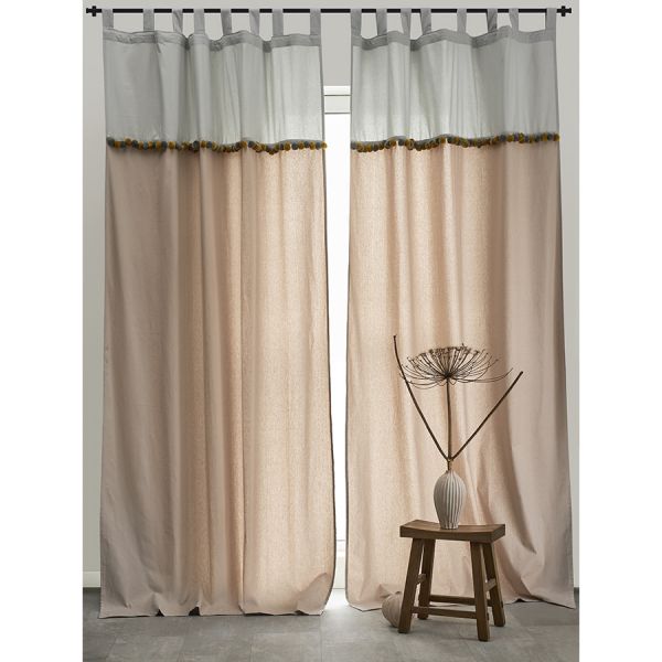 Штора из хлопка с помпонами бежево-серого цвета из коллекции essential, 150х290 см Tkano