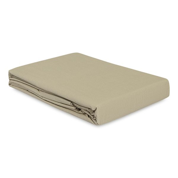 Простыня на резинке из стираного перкаля бежево-серого цвета из коллекции essential, 160х200х30 см Tkano