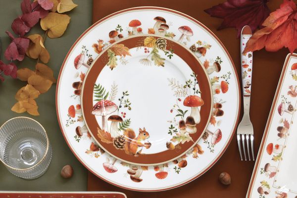 Тарелка десертная 19 см, фарфор, белая, Микс, Белка и грибы, Autumn Breeze 4 шт Easy Life