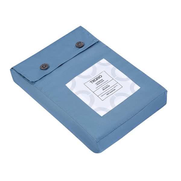 Простыня на резинке из премиального сатина джинсово-синего цвета из коллекции essential,  180х200х30 см Tkano