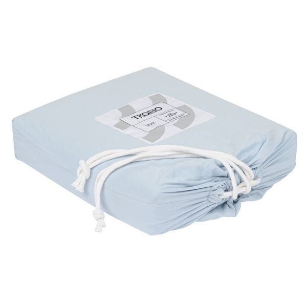 Простыня на резинке небесно-голубого цвета из органического стираного хлопка из коллекции essential