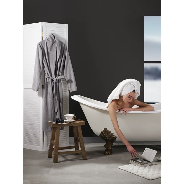 Халат махровый из чесаного хлопка серого цвета из коллекции essential, размер m Tkano