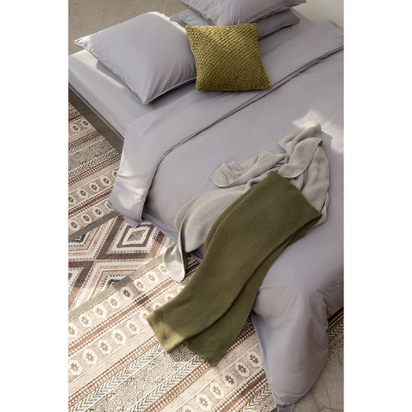 Плед из хлопка жемчужной вязки оливкового цвета из коллекции essential, 130х180 см