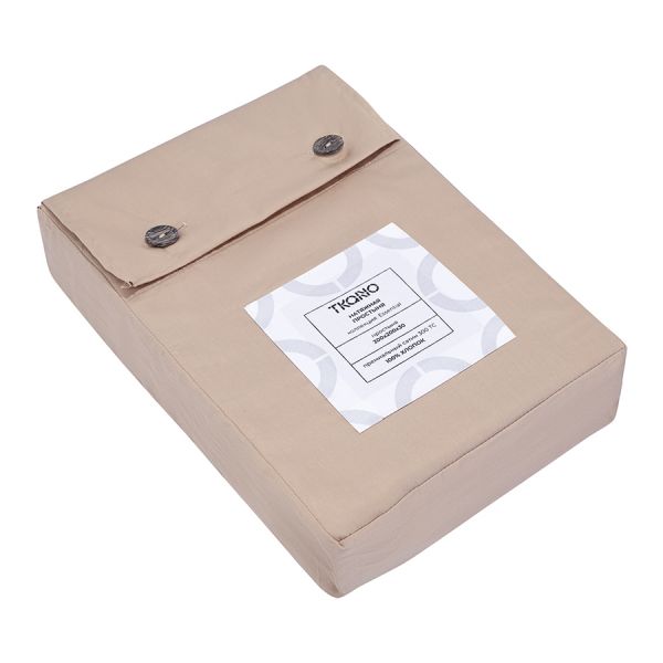 Простыня на резинке из премиального сатина бежевого цвета из коллекции essential, 200х200х30 см Tkano