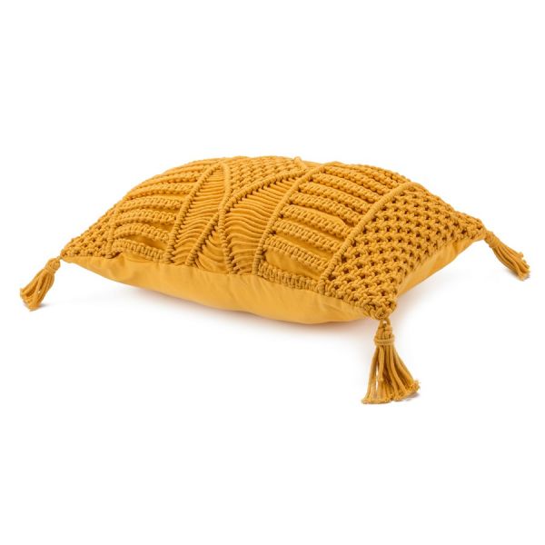 Чехол на подушку макраме горчичного цвета из коллекции ethnic 35х60 см