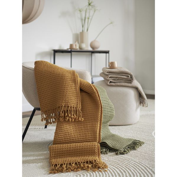 Плед из шерсти травянисто-зеленого цвета из коллекции essential, 130х180 см Tkano