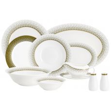 Обеденный сервиз на 6 персон Virtus, 27 предметов, костяной фарфор, бело-зеленый, с золотистым кантом, матовый, Anna Lafarg Emily