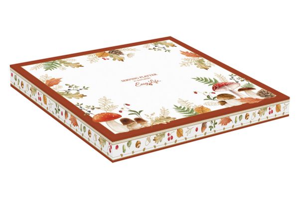 Блюдо 30х28 см с коричневым кантом, Гриб, Autumn Breeze, фарфор, белое Easy Life