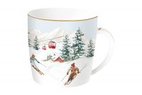 Кружка 350 мл Лыжники в горах, Chalet, фарфор, белая Easy Life