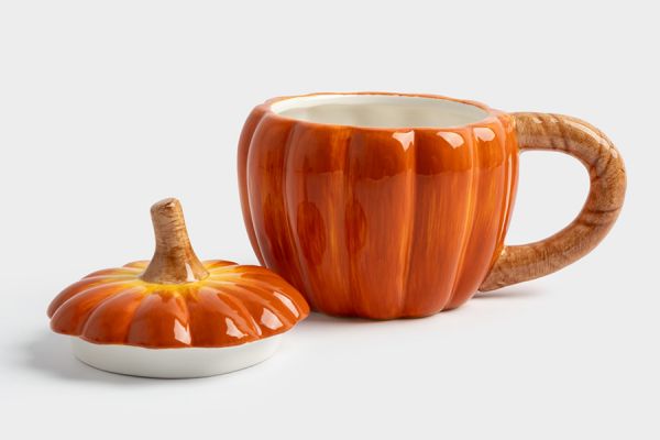 Кружка 450 мл, с крышкой, керамика, оранжево-зеленая, Тыква, Bright pumpkin ANNA LAFARG