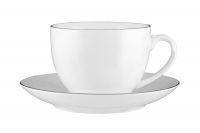 Пара чайная, 1 персона, 2 предмета, 260 мл, фарфор, белая, с серебристым кантом, White Platinum Maxwell & Williams