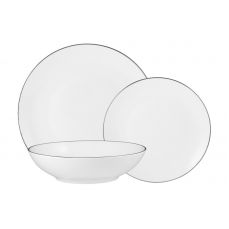 Сервиз обеденный на 4 персоны, 12 предметов, фарфор, белый, с серебристым кантом, White Platinum Maxwell & Williams