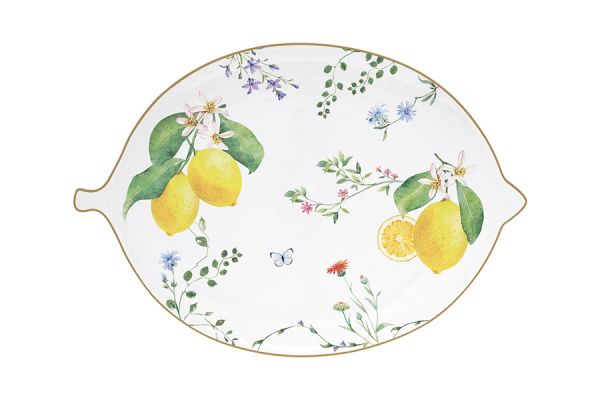 Блюдо 25х18 см, фарфор, овальное, белое, Цветы и лимоны, Fleurs et Citrons Easy Life