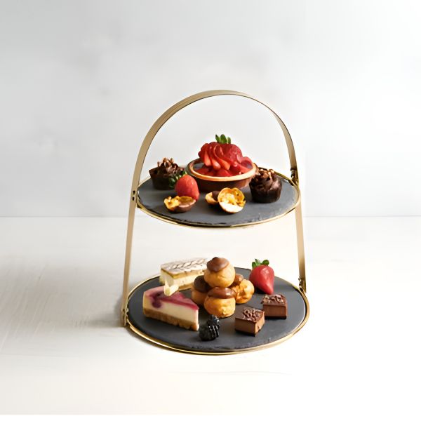 Блюдо двухярусное сервировочное 29.5x35 см, латунь, натуральный камень, Arteza KITCHEN CRAFT
