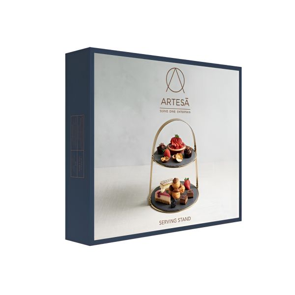 Блюдо двухярусное сервировочное 29.5x35 см, латунь, натуральный камень, Arteza KITCHEN CRAFT
