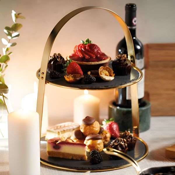 Блюдо двухярусное сервировочное 29.5x35 см, латунь, натуральный камень, Arteza KITCHEN CRAFT
