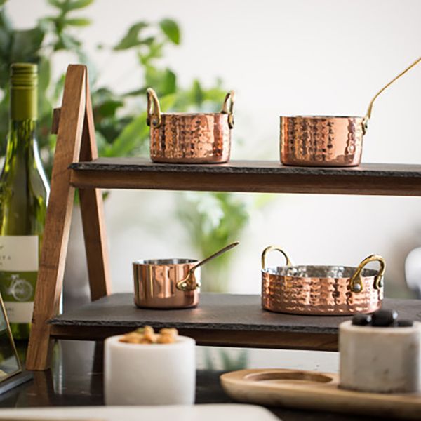 Этажерка сервировочная каменная двухъярусная на деревянном основании 30х40 см черная Arteza Kitchen Craft
