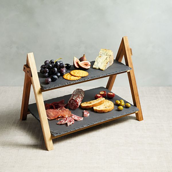 Этажерка сервировочная каменная двухъярусная на деревянном основании 30х40 см черная Arteza Kitchen Craft
