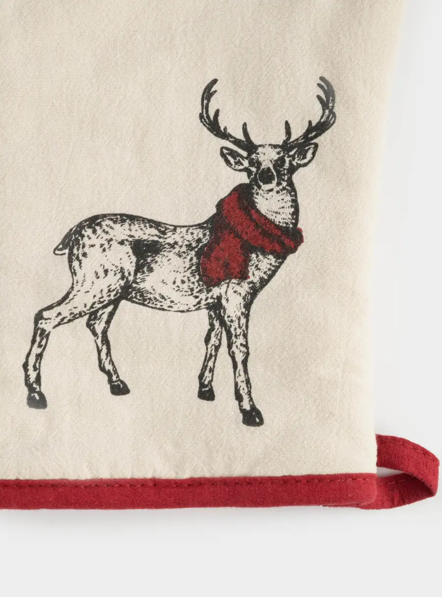 Прихватка-варежка 18x30 см, хлопок, серо-бежевая, Олень в шарфе, Deer