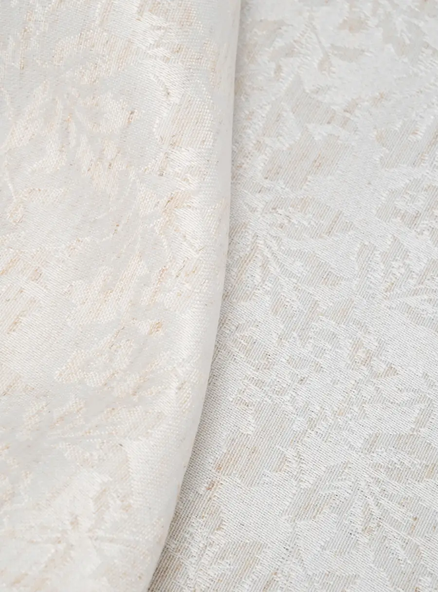 Скатерть 160х160 см, жаккард, полиэстер/лен, бежевая, Цветы, Vernazza